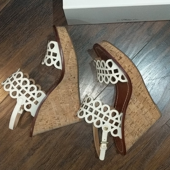 Tory Burch Nori White Leather Wedge Sandal 8.5 - Picture 13 of 13